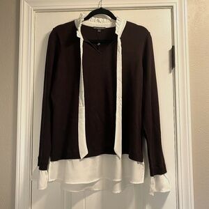 Adrianna Papell Brown Knit top with Tie Collar Size L NWT